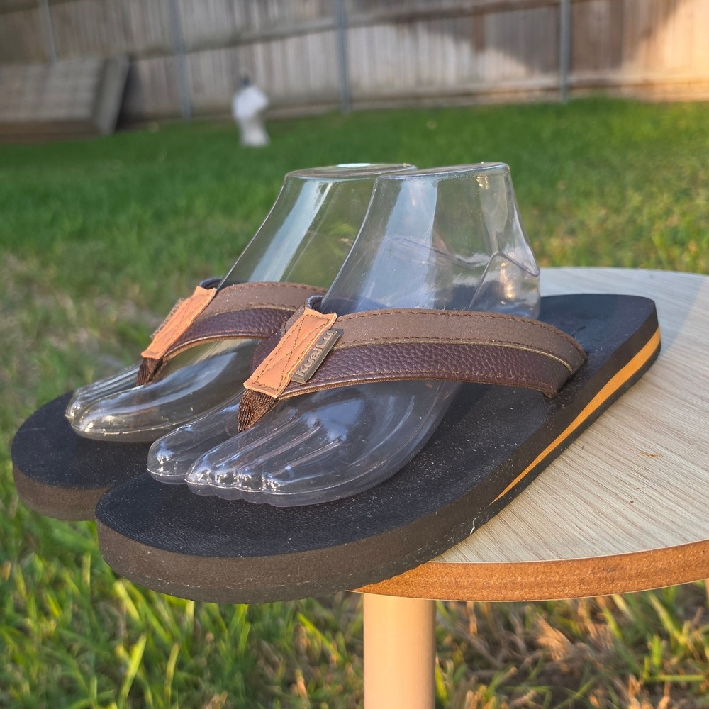 KuaiLu Mens Flip Flops Brown Black Yoga Mat Footbed Thong Sandals Size 10